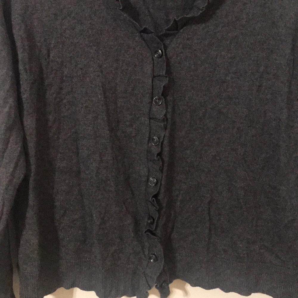 Gray Kenneth Cole Ruffle Cardigan - Picture 3 of 8